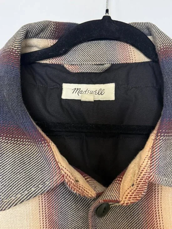 Madewell Men's Quilted Shirt-Jacket in Plaid, Rusted Burgundy, XL - Picture 2 of 3